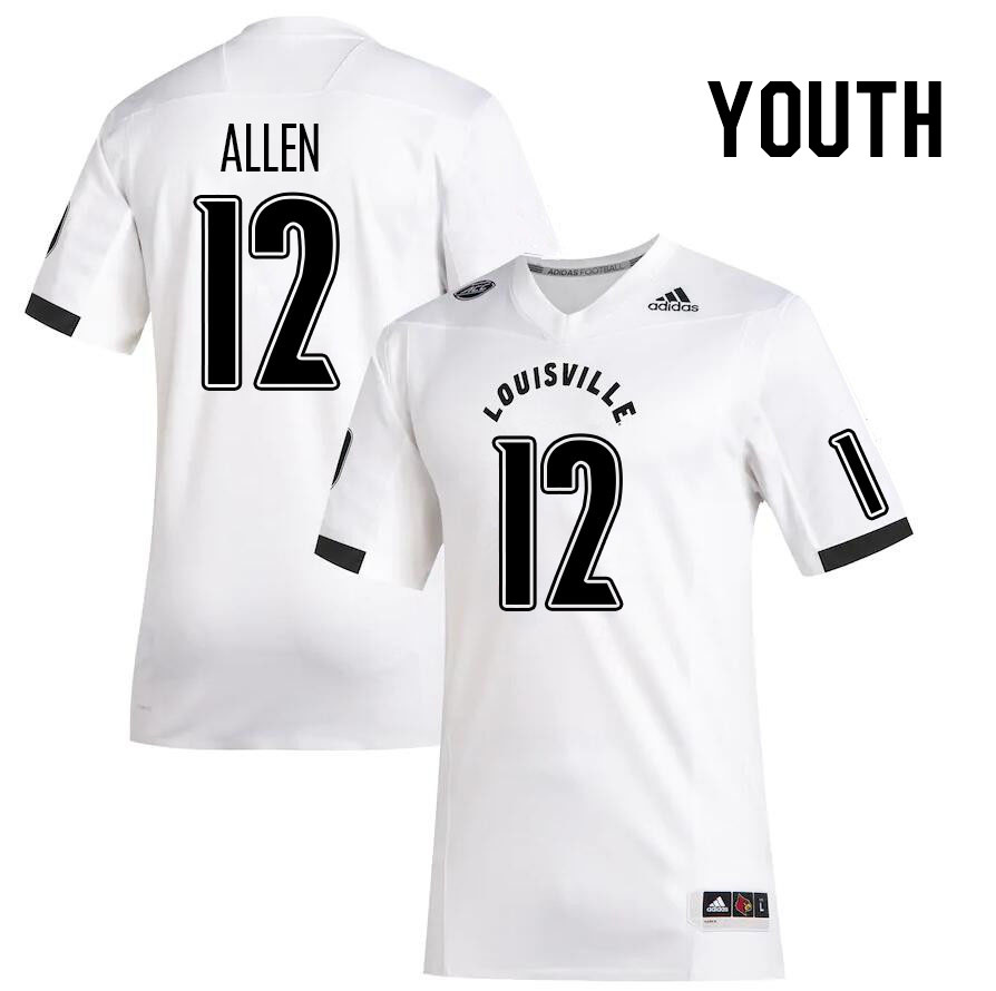 Youth #12 Brady Allen Louisville Cardinals College Football Jerseys Stitched Sale-White
